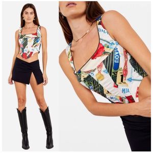Miaou Campbell Satin Corset Figaro Italy Print Size 1XL NWT $269